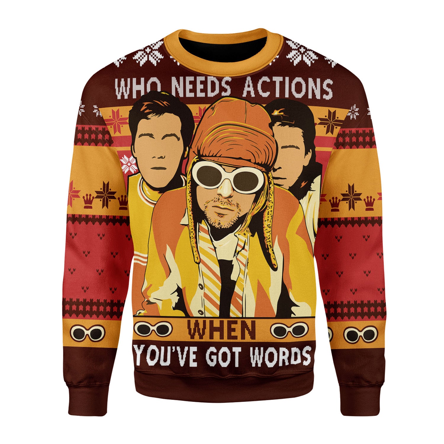 Customspig Christmas Sweater Who Needs Actions When You've Got Words 3D Apparel