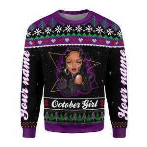 CustomsPig Personalized Ugly Sweater October Girl All Over Printed
