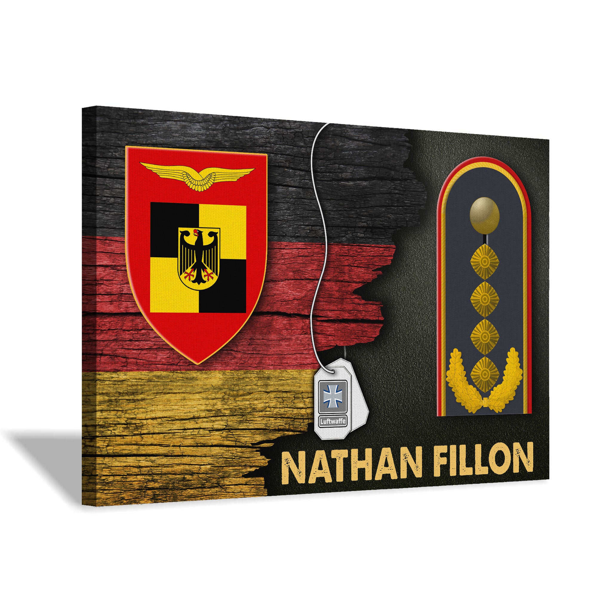 Personalize Name and Ranks- Generalinspekteur der Bundeswehr- Luftwaffe Half Flag With Military Ranks/Insignia Canvas