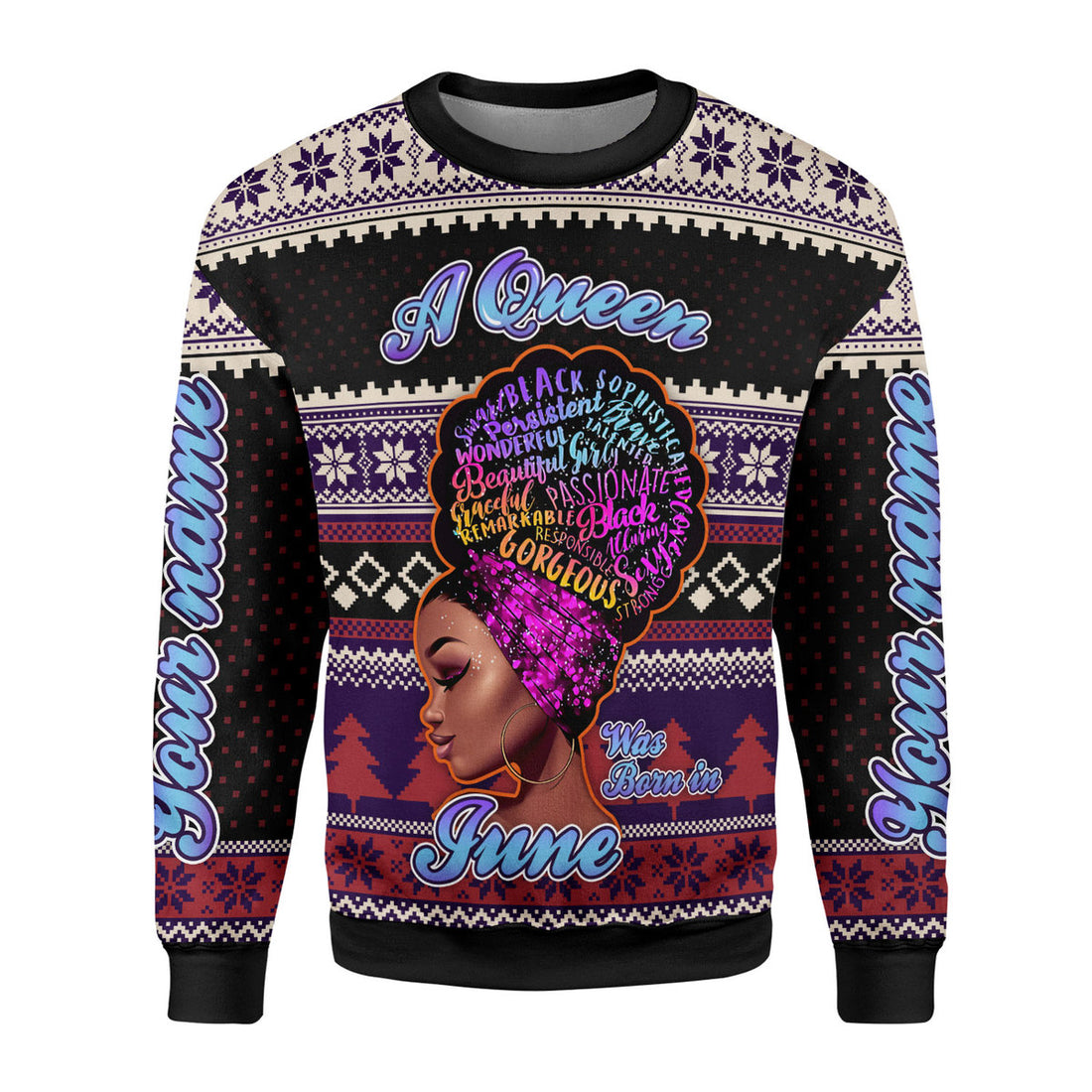CustomsPig Personalized Ugly Sweater A Queen Was Born In June All Over Printed