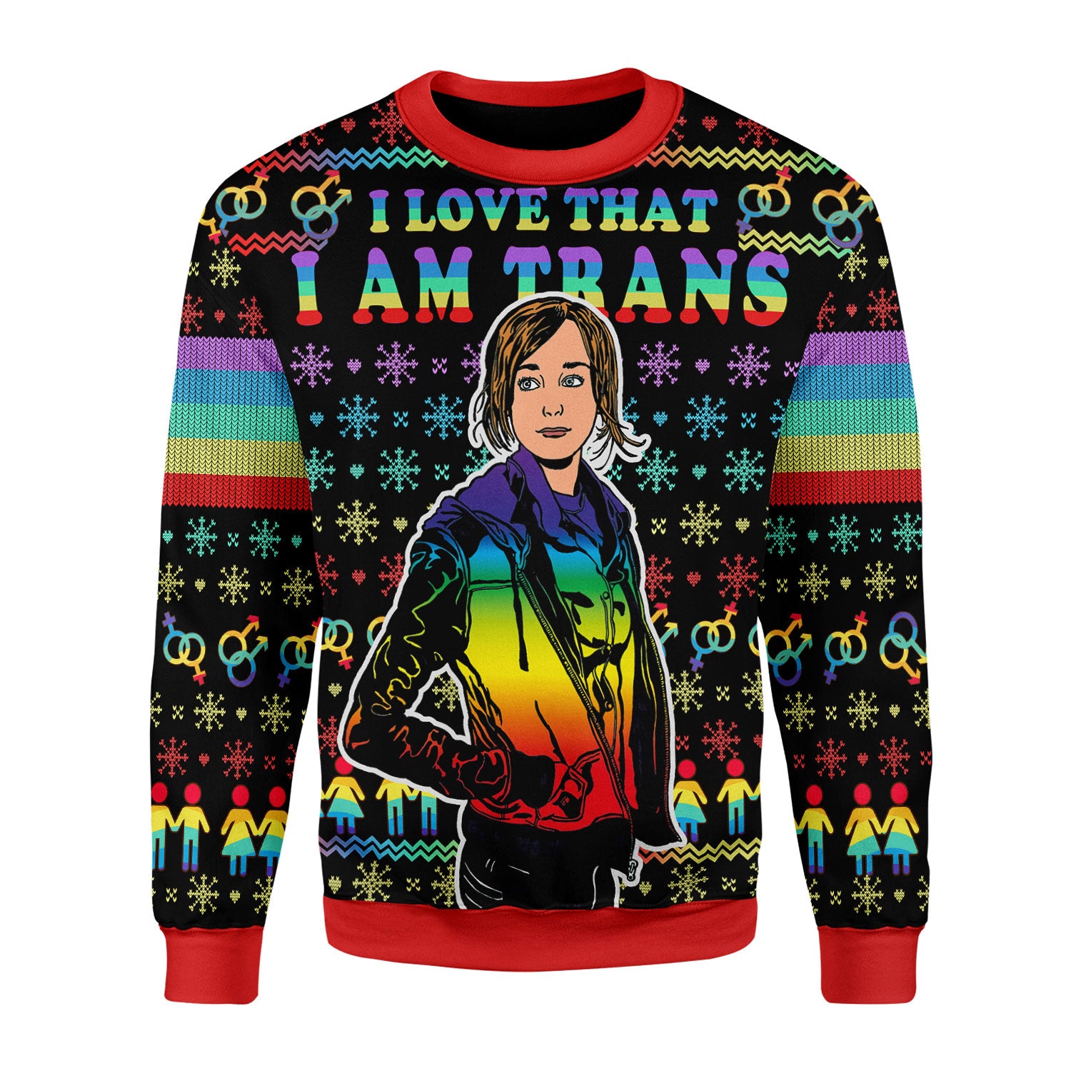 Customspig Christmas Sweater I Love That I Am Trans 3D Apparel