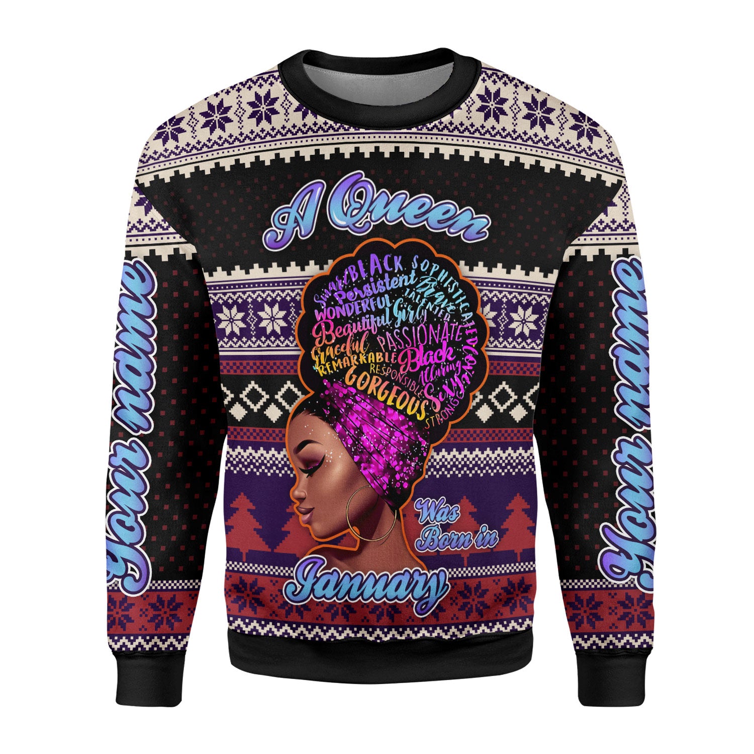 CustomsPig Personalized Ugly Sweater January Girl All Over Printed