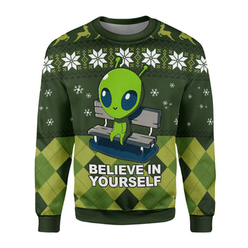 HumansBold Unisex Sweatshirt Believe In Yourself Alien 3D Apparel