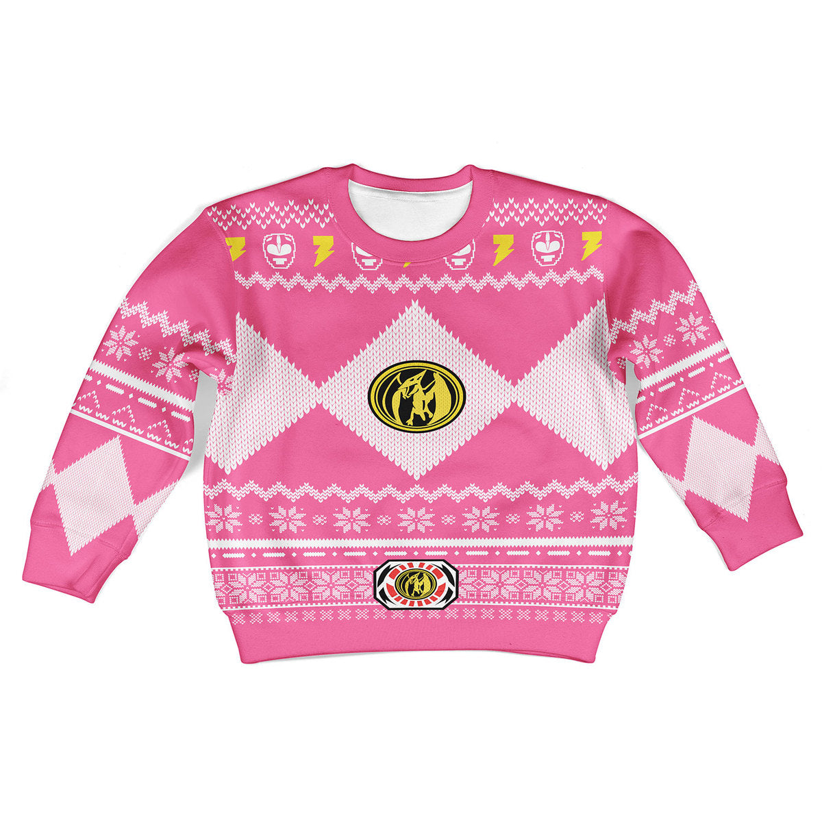 Customspig Ugly Christmas Kid Sweater Pink Power Ranger 3D Apparel