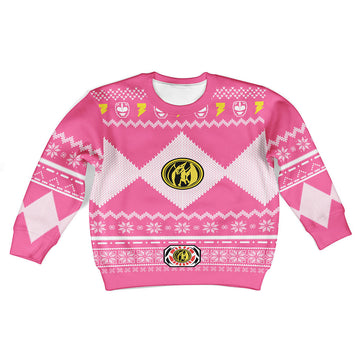 Customspig Ugly Christmas Kid Sweater Pink Power Ranger 3D Apparel