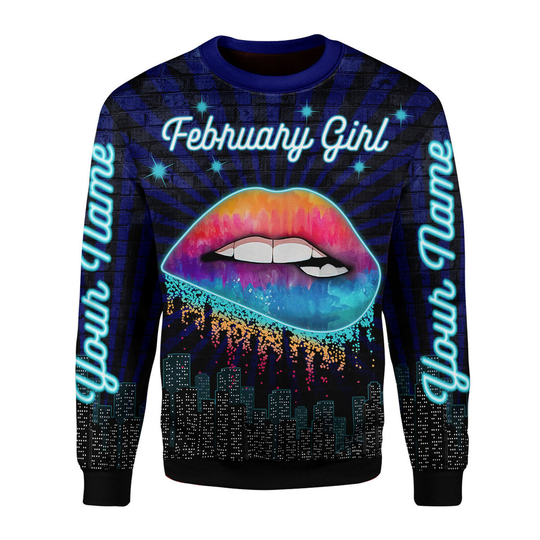 CustomsPig Personalized Ugly Sweater February Girl Blue All Over Printed