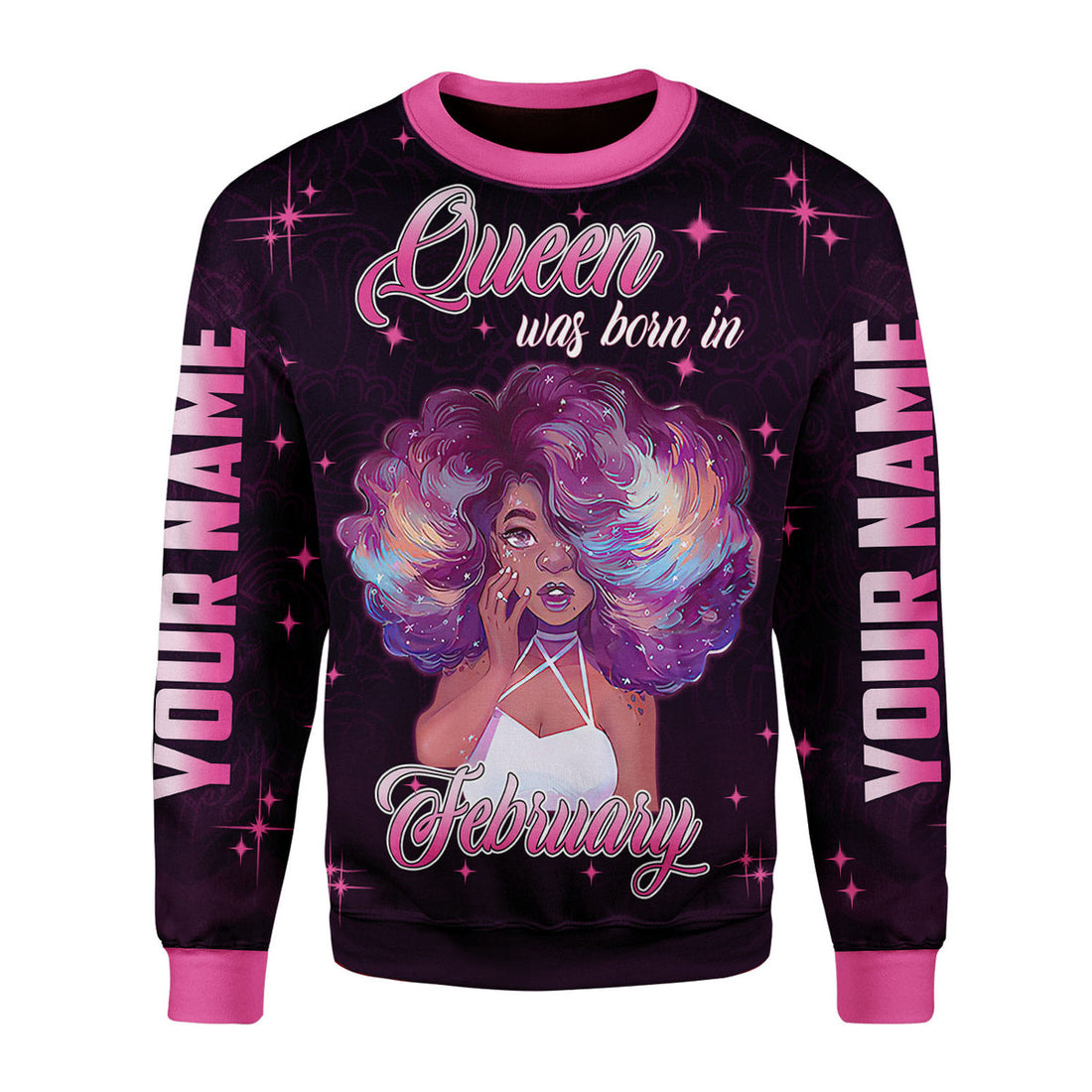 CustomsPig Personalized Ugly Sweater February Girl She's Beautiful Bold All Over Printed