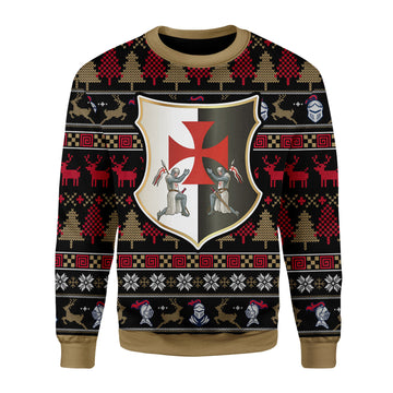 Customspig Christmas Sweater Knight Templar 3D Apparel