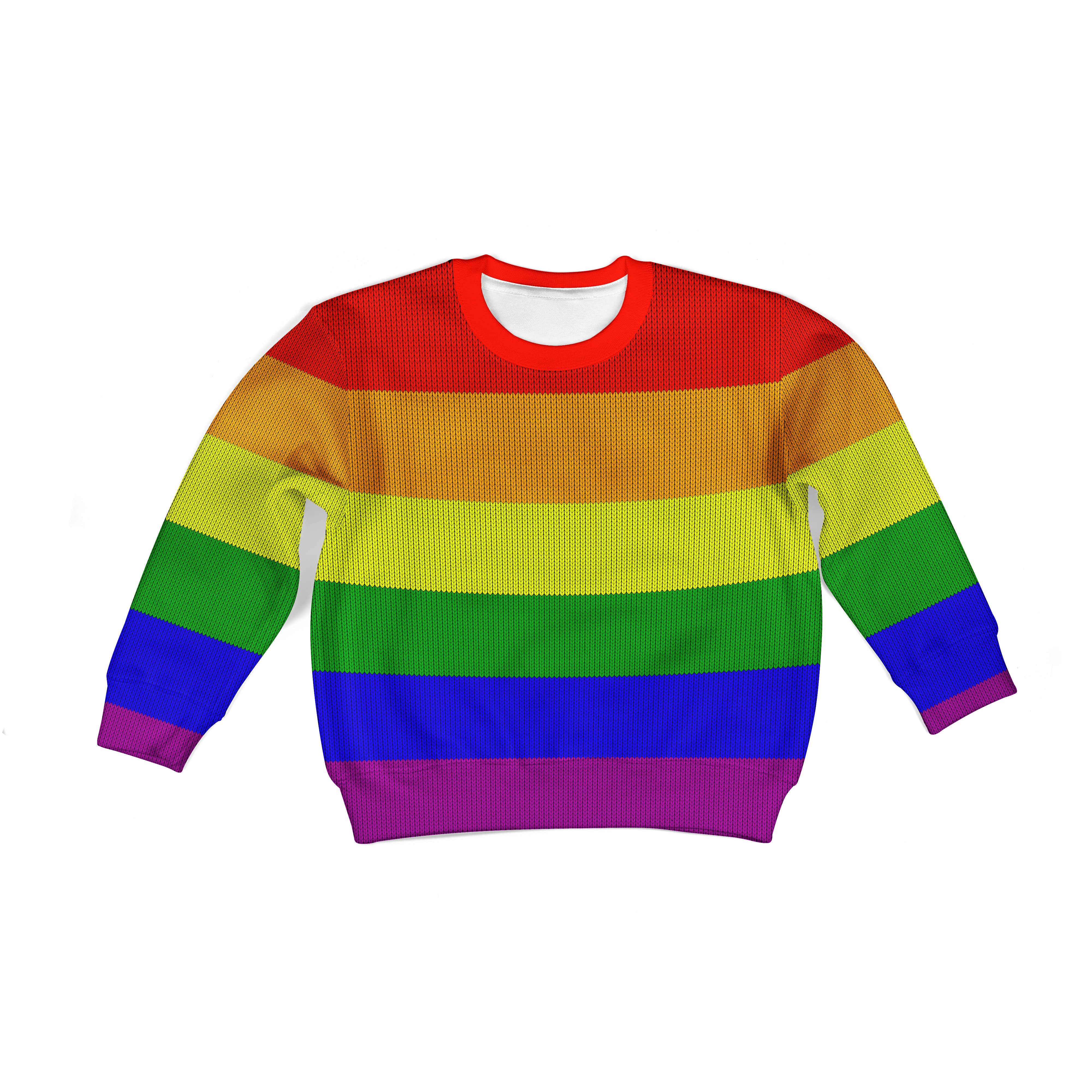 Customspig Kid Ugly Christmas Sweater Rainbow Flag LGBTQ+ 3D Apparel