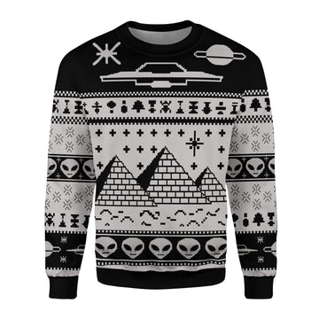 Customspig Christmas Sweater Ancient Alien Pyramid 3D Apparel
