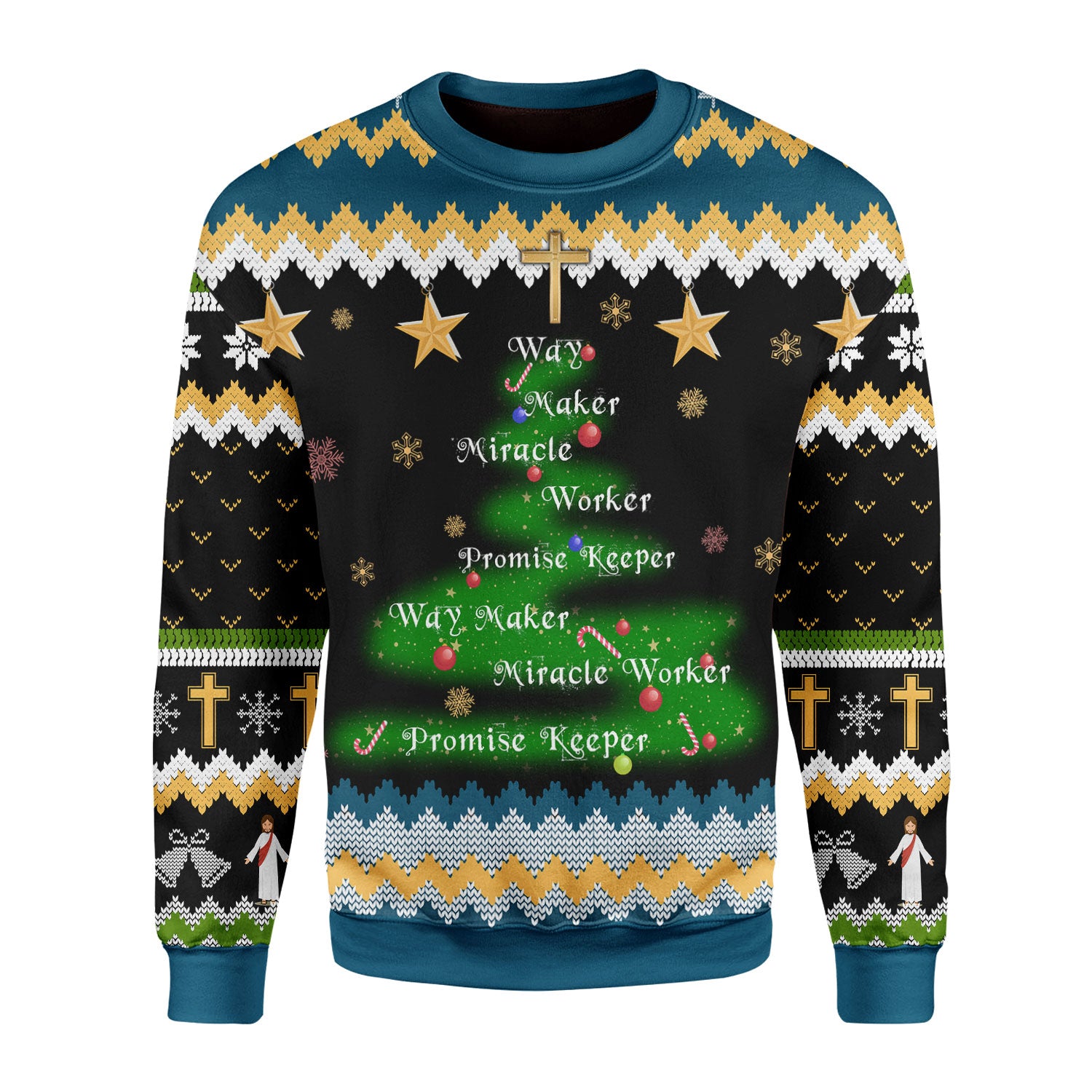 Customspig Christmas Sweater Way Maker Miracle Worker Promise Keeper 3D Apparel