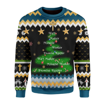 Customspig Christmas Sweater Way Maker Miracle Worker Promise Keeper 3D Apparel