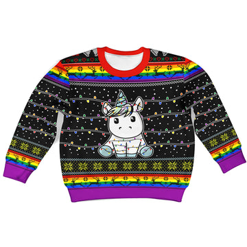 Customspig Kid Christmas Sweater Unicorn Christmas Tree 3D Apparel