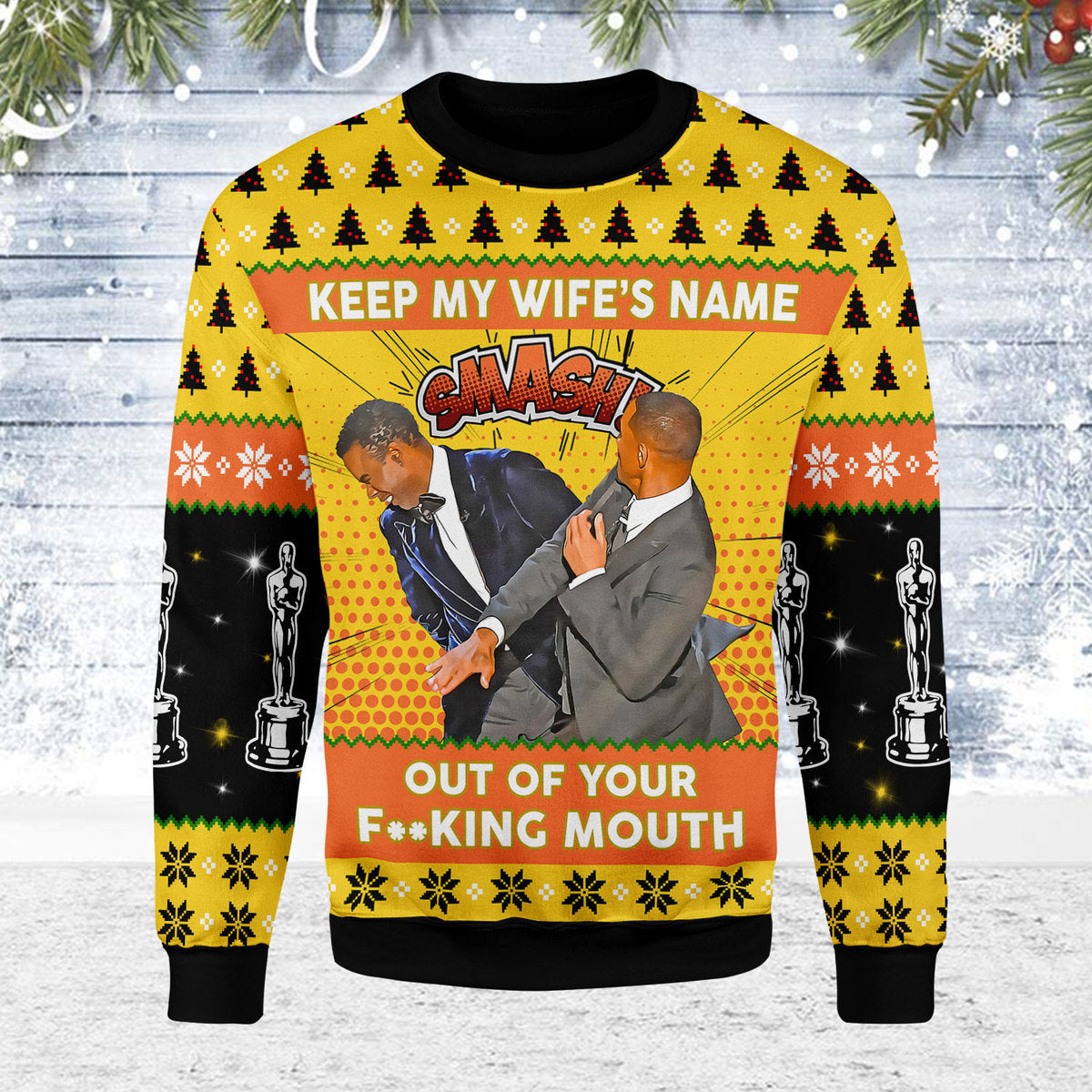 CustomsPig Will Smith Slaps Chris Rock Meme Christmas Ugly Sweater