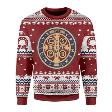 Customspig Christmas Sweater Saint Benedict Medal 3D Apparel