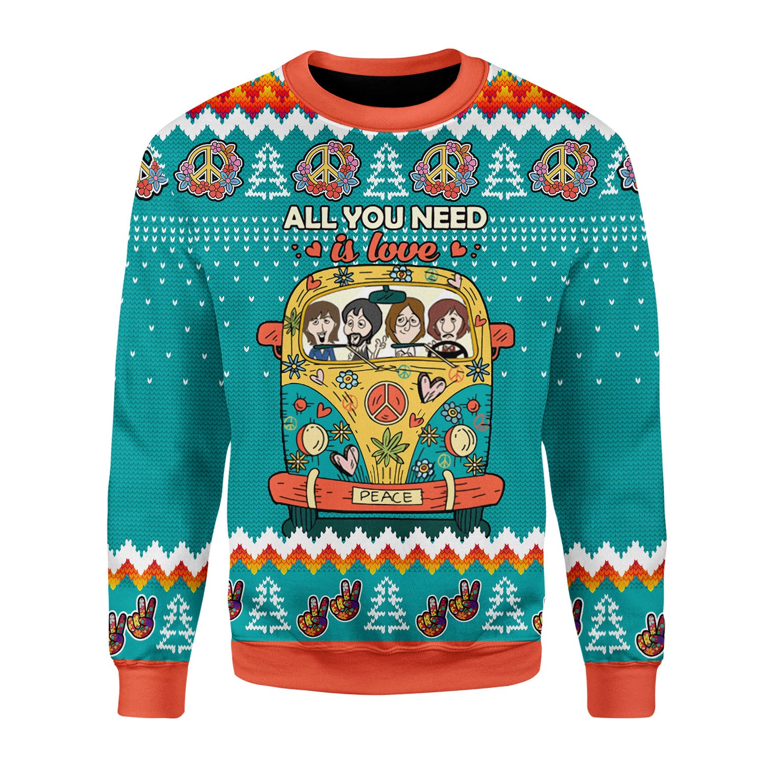 Customspig Christmas Sweater All You Need Is Love Hippie 3D Apparel