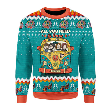 Customspig Christmas Sweater All You Need Is Love Hippie 3D Apparel