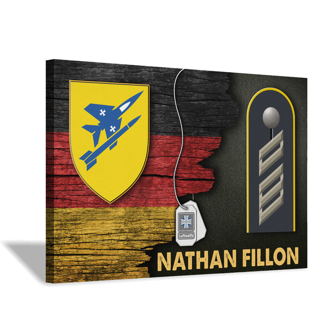 Personalized Name and Ranks- German Air Force Luftwaffe Half Flag With Military Ranks/Insignia Digital File/Canvas