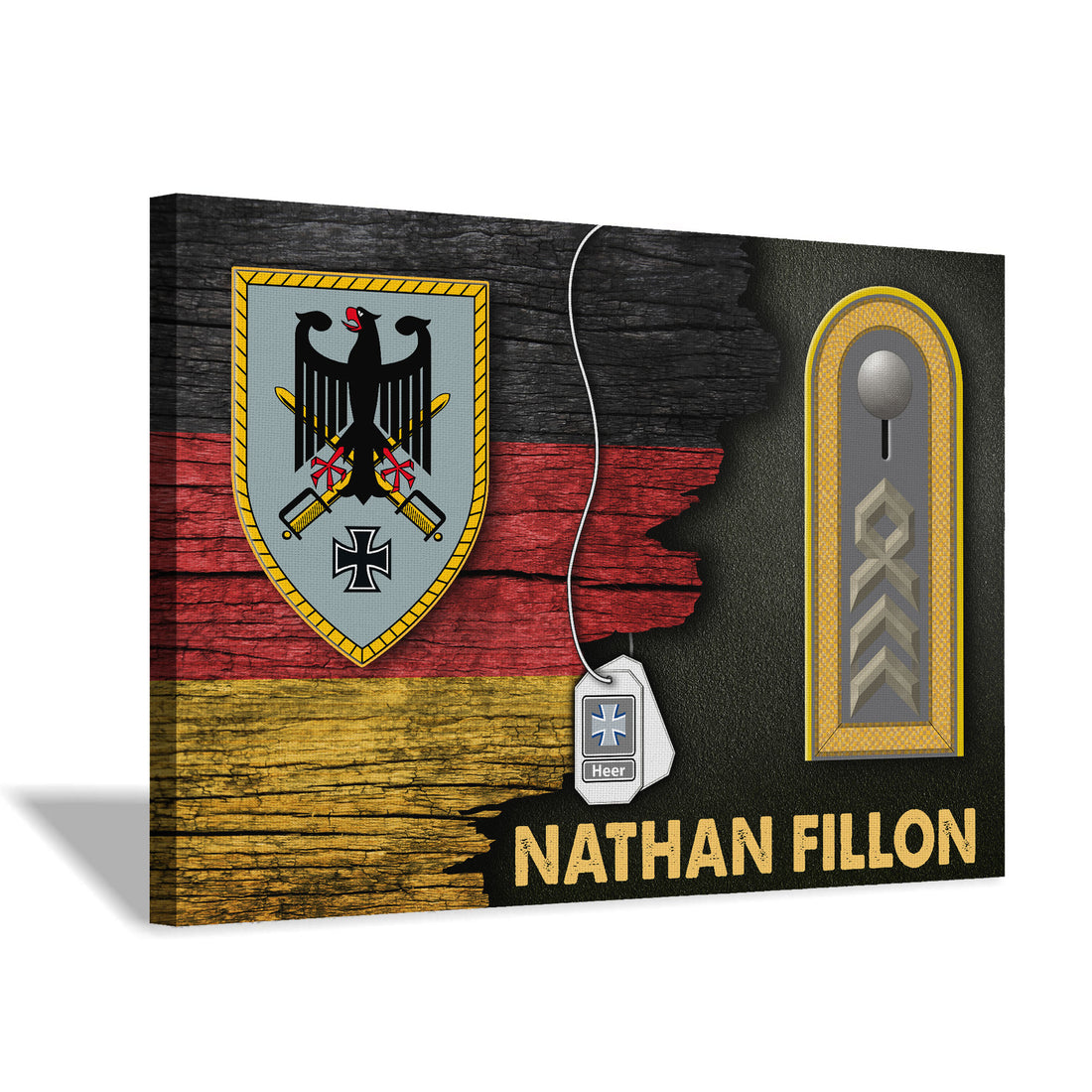 CustomsPig Army Command, German Army - German Coat Of Arms Heer Half Flag With Military Ranks/Insignia Canvas