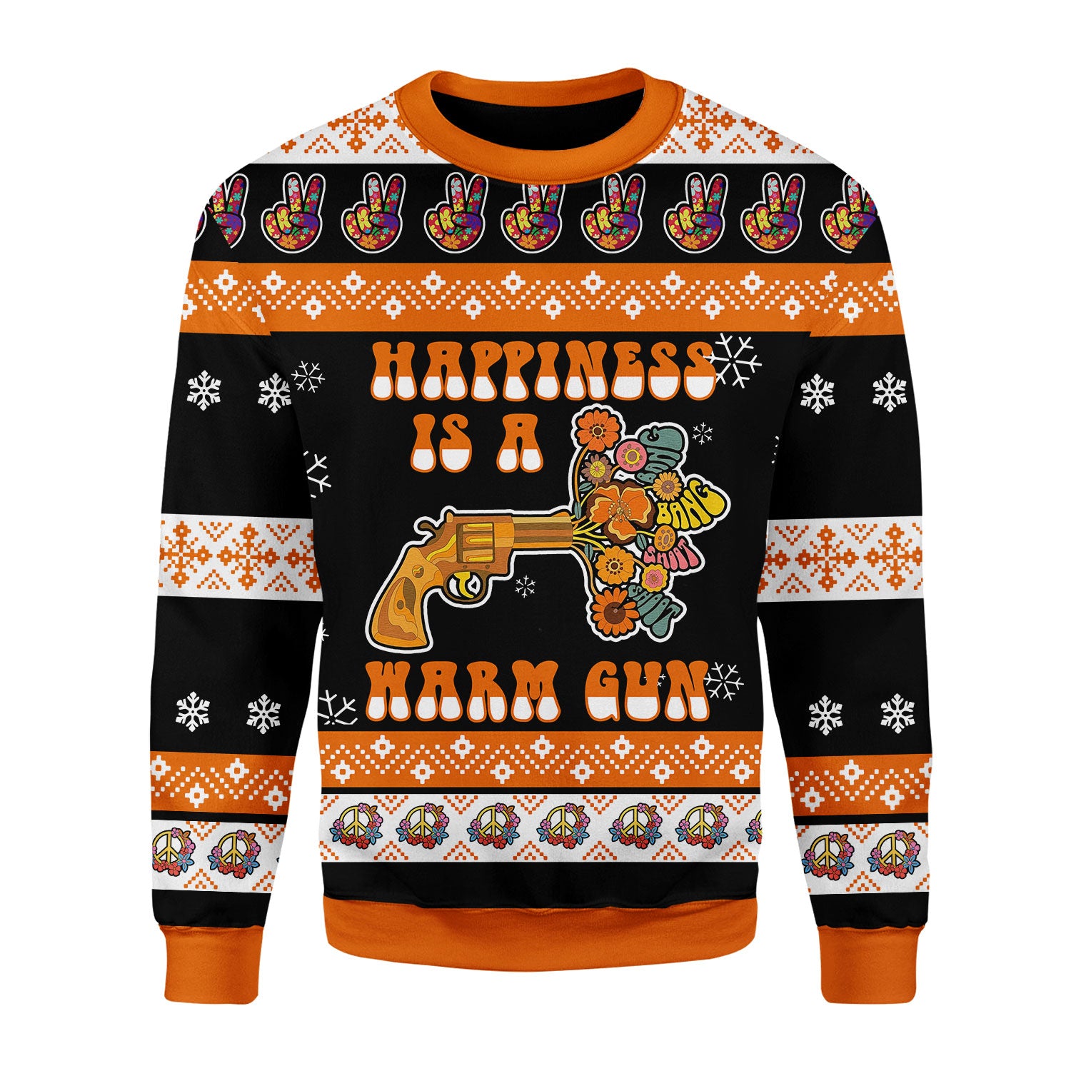 Customspig Christmas Sweater Happiness Is A Warm Gun 3D Apparel