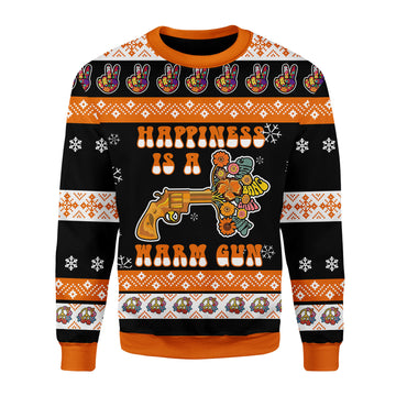 Customspig Christmas Sweater Happiness Is A Warm Gun 3D Apparel