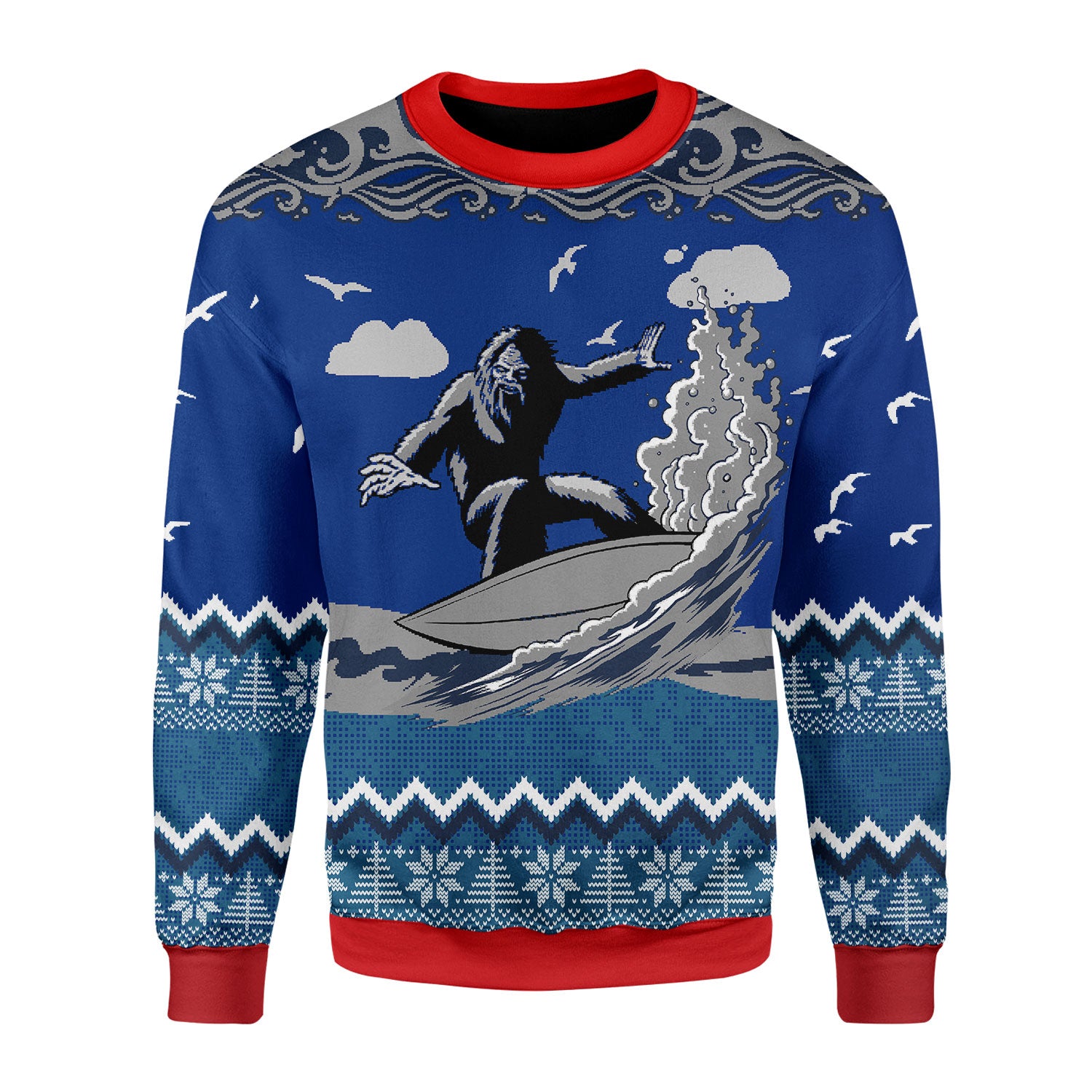 Customspig Christmas Sweater Bigfoot Surfing 3D Apparel