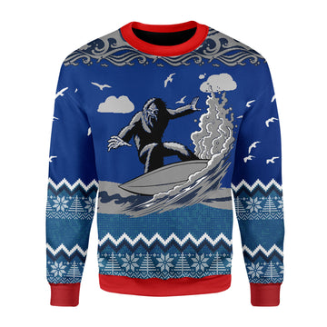 Customspig Christmas Sweater Bigfoot Surfing 3D Apparel