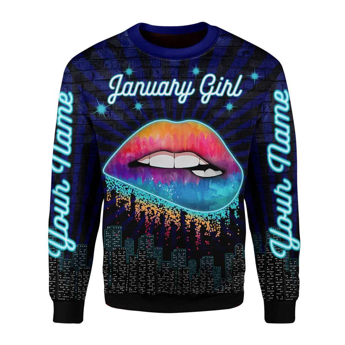 CustomsPig Personalized Ugly Sweater January Girl Blue All Over Printed