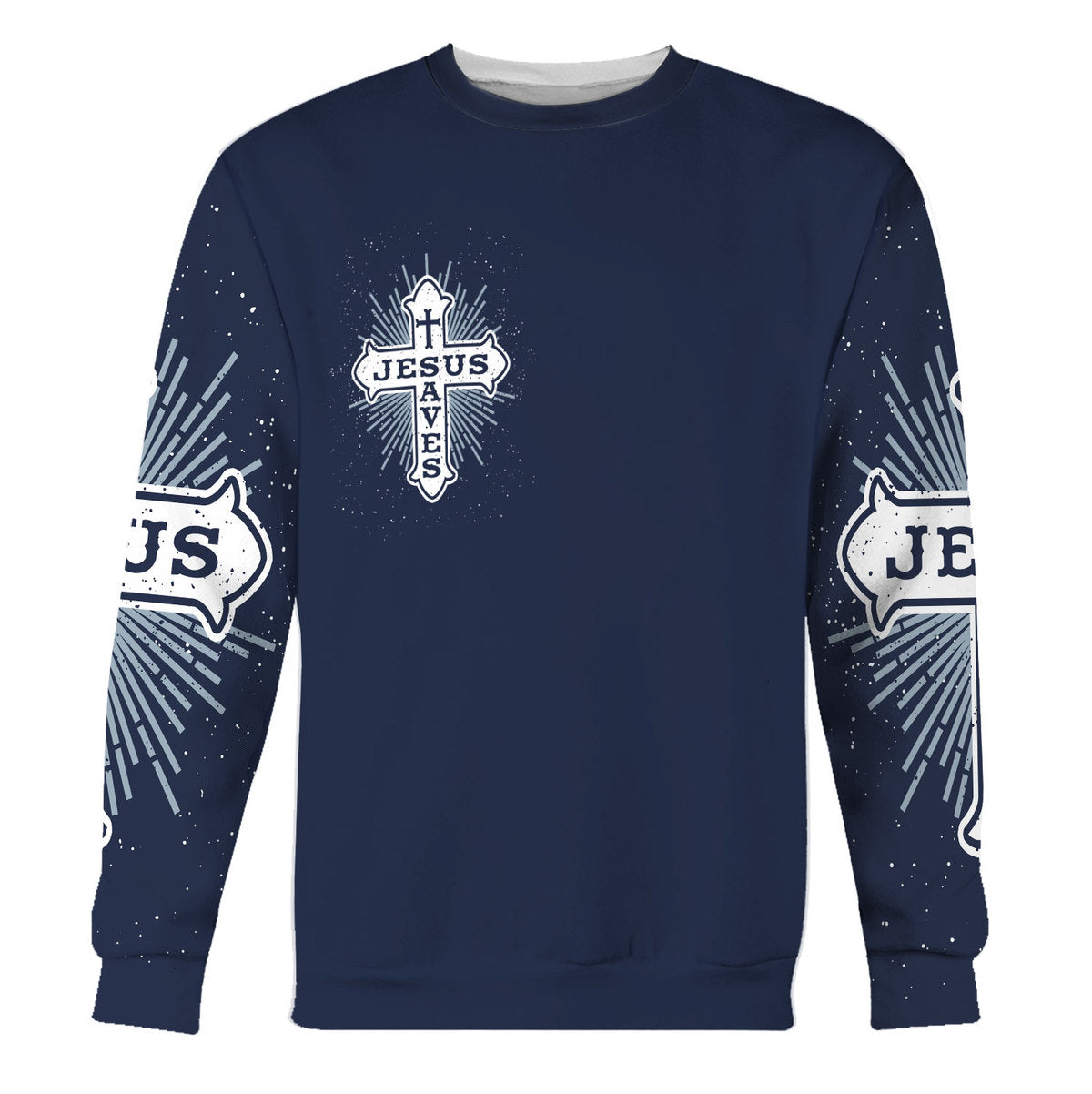 Customspig Tops Pullover Sweatshirt Sweatshirt Jesus Saves Cross On Navy Blue 3D Apparel