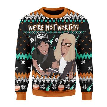 Customspig Christmas Sweater We're Not Worthy 3D Apparel