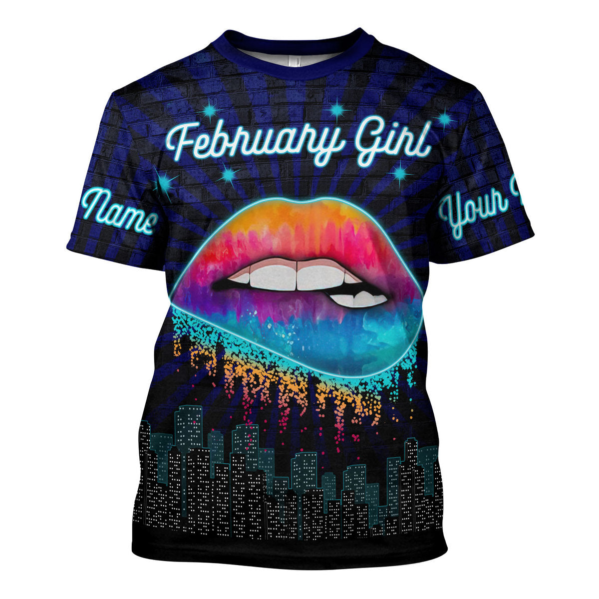 CustomsPig Personalized Tops February Girl Blue All Over Printed