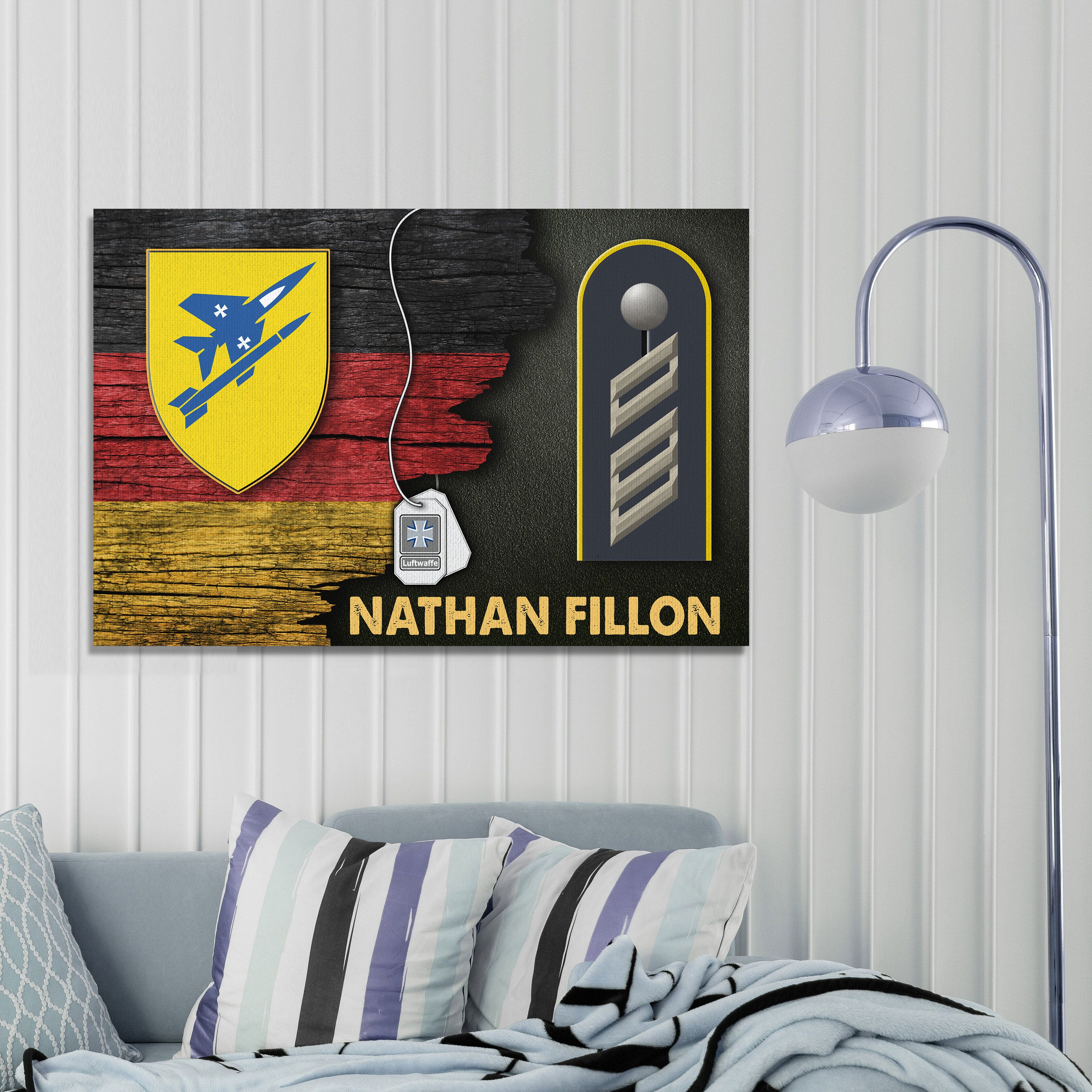 Personalized Name and Ranks- German Air Force Luftwaffe Half Flag With Military Ranks/Insignia Digital File/Canvas