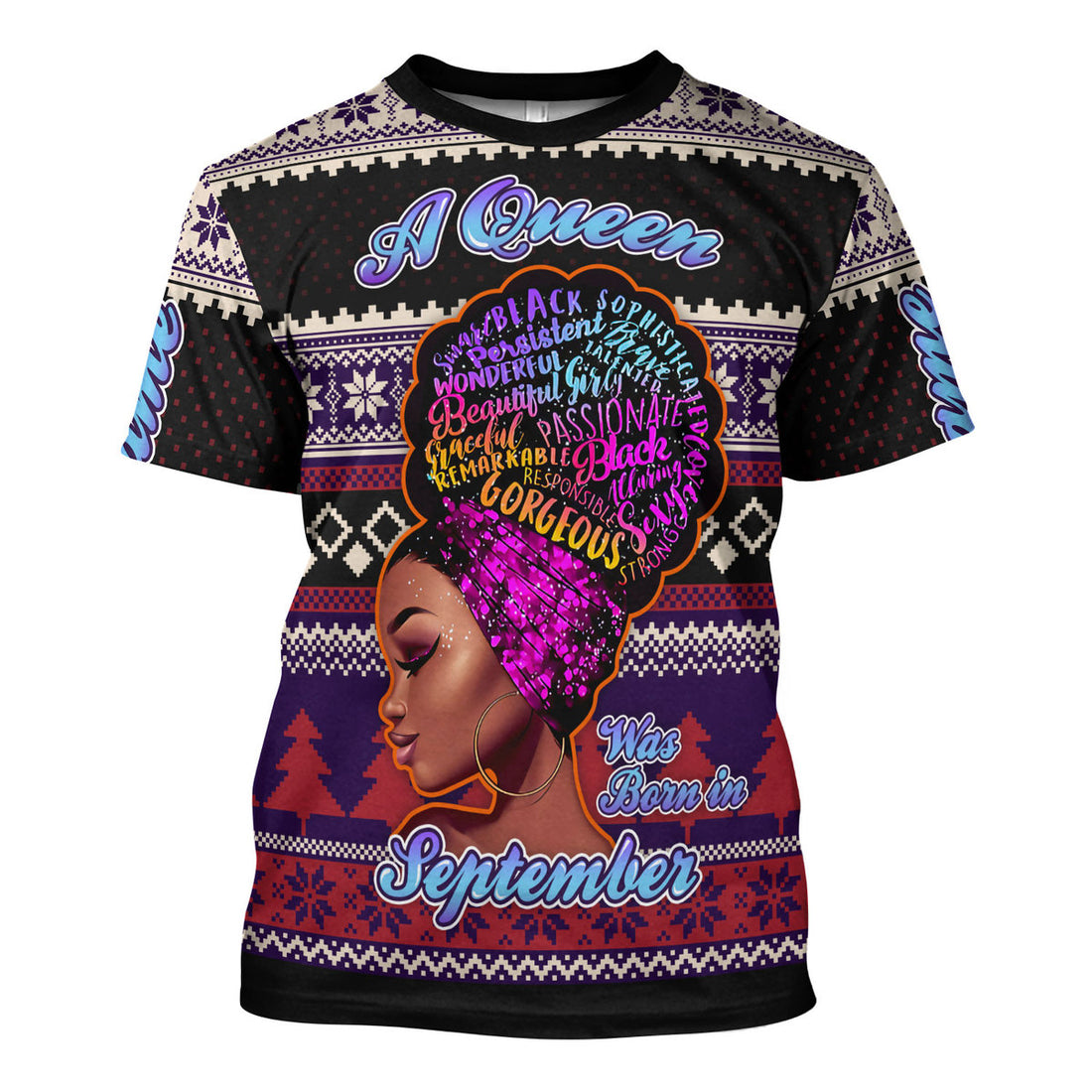 CustomsPig Personalized T-shirt A Queen Was Born In September All Over Printed