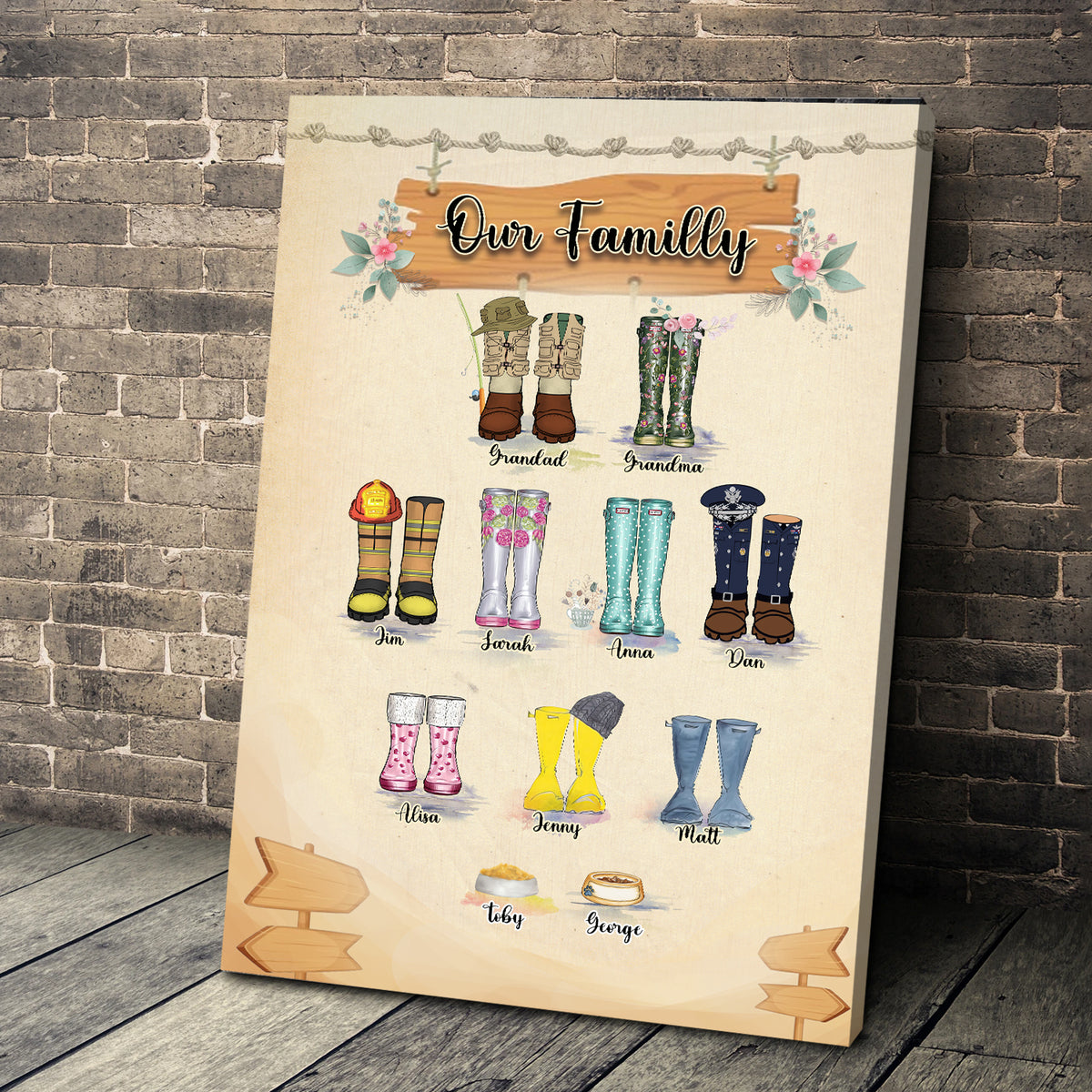 Customized Canvas Poster Wall Art Boots Family Trees