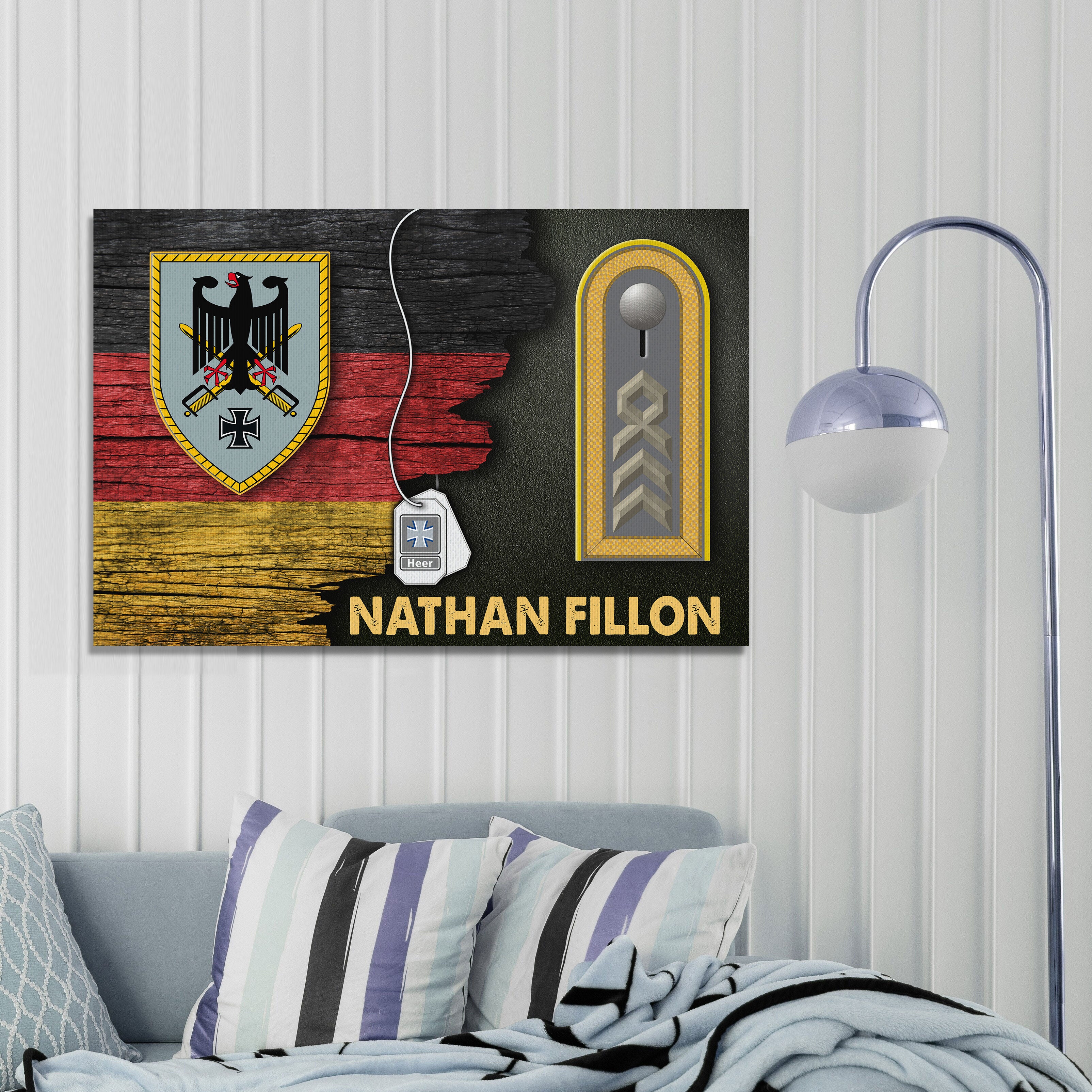 CustomsPig Army Command, German Army - German Coat Of Arms Heer Half Flag With Military Ranks/Insignia Canvas