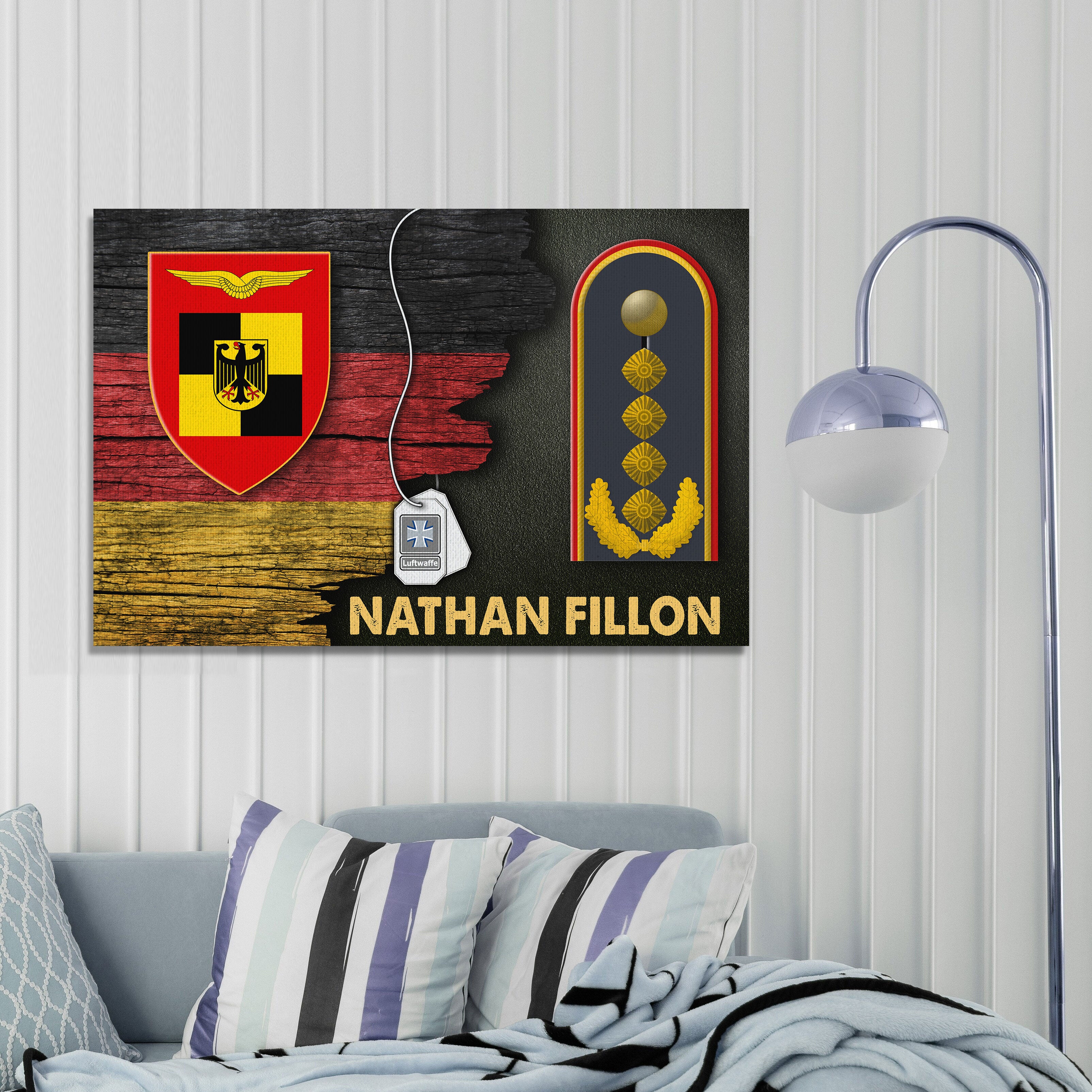 Personalize Name and Ranks- Generalinspekteur der Bundeswehr- Luftwaffe Half Flag With Military Ranks/Insignia Canvas