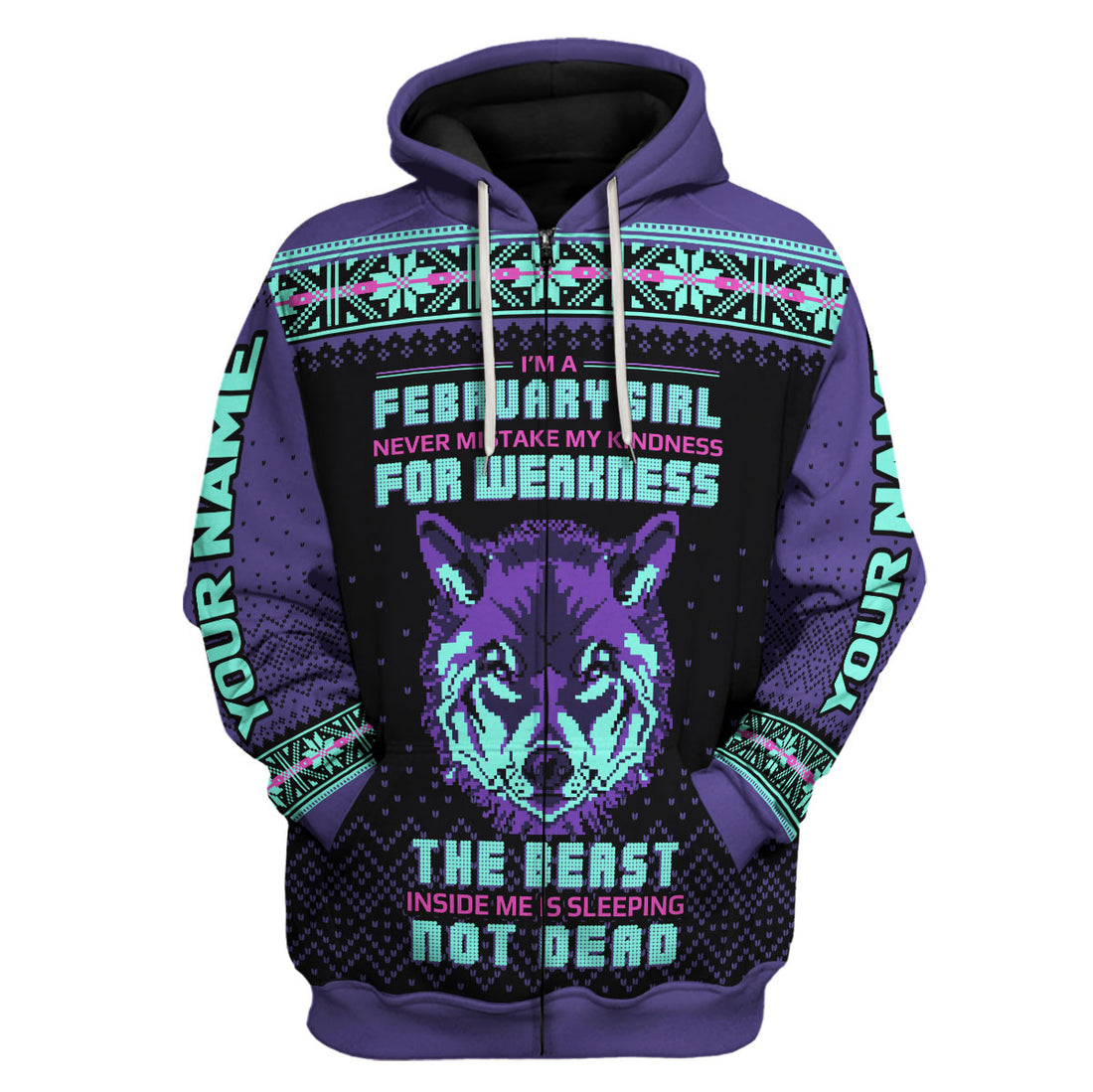 CustomsPig Personalized Zip Hoodie February Girl All Over Printed