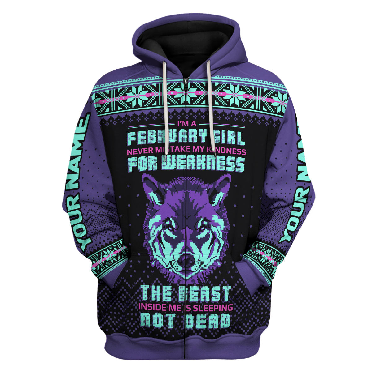 CustomsPig Personalized Zip Hoodie February Girl All Over Printed