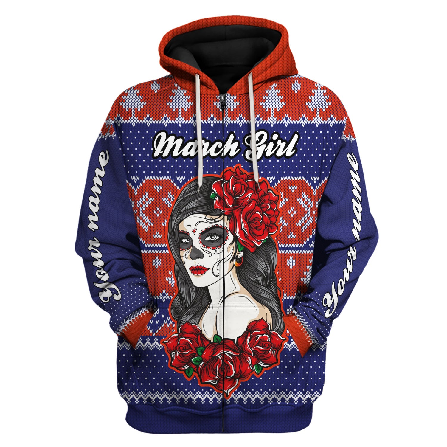 CustomsPig Personalized Zip Hoodie March Girl All Over Printed