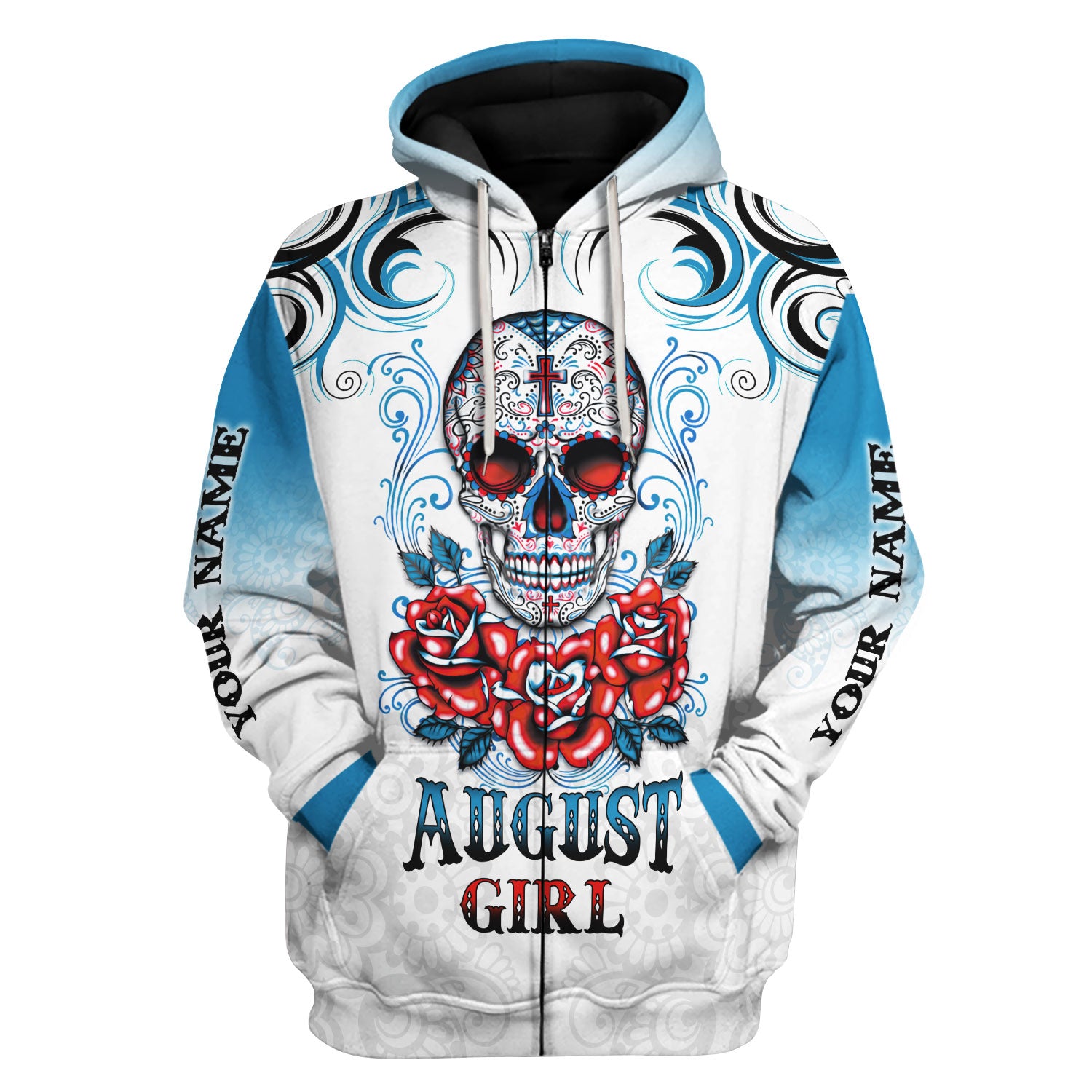 CustomsPig Personalized Zip Hoodie August Girl All Over Printed