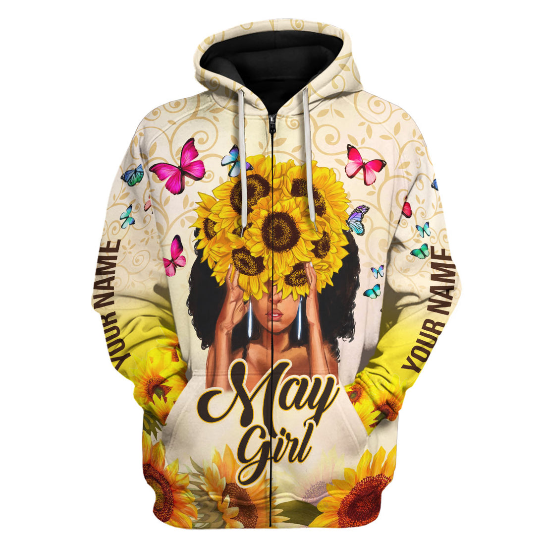 CustomsPig Personalized Zip Hoodie May Girl All Over Printed