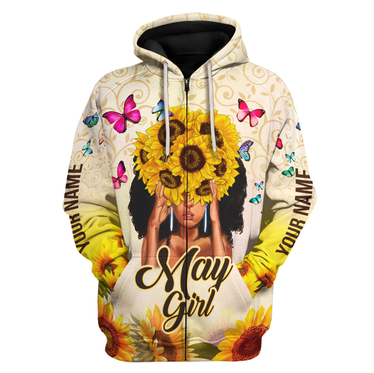 CustomsPig Personalized Zip Hoodie May Girl All Over Printed
