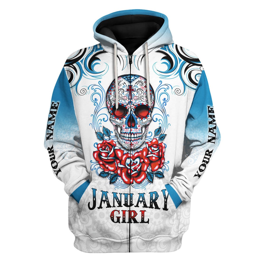 CustomsPig Personalized Zip Hoodie January Girl All Over Printed