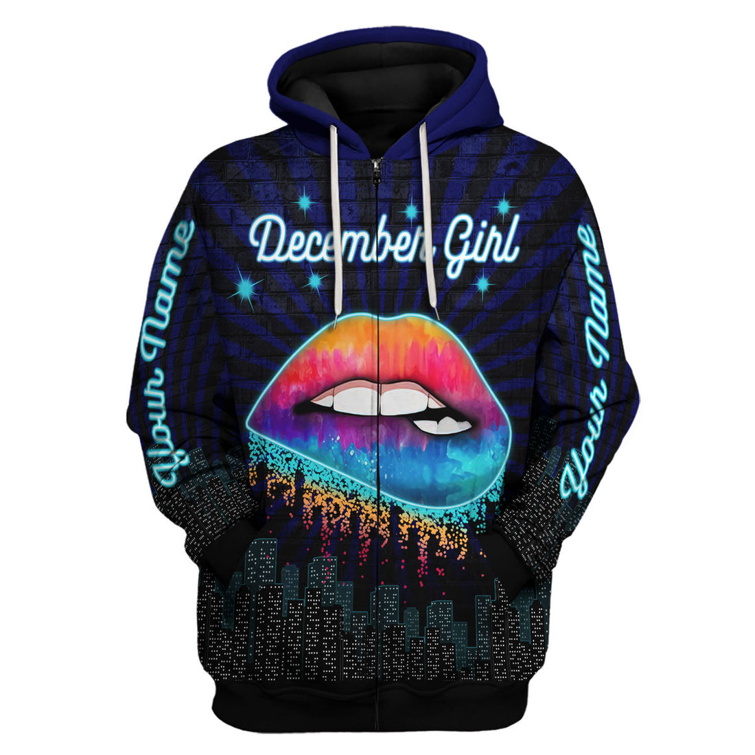CustomsPig Personalized Zip Hoodie December Girl All Over Printed
