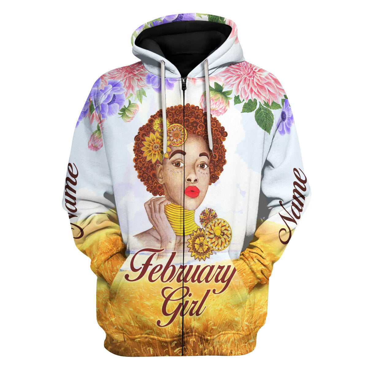 CustomsPig Personalized Zip Hoodie February Girl All Over Printed