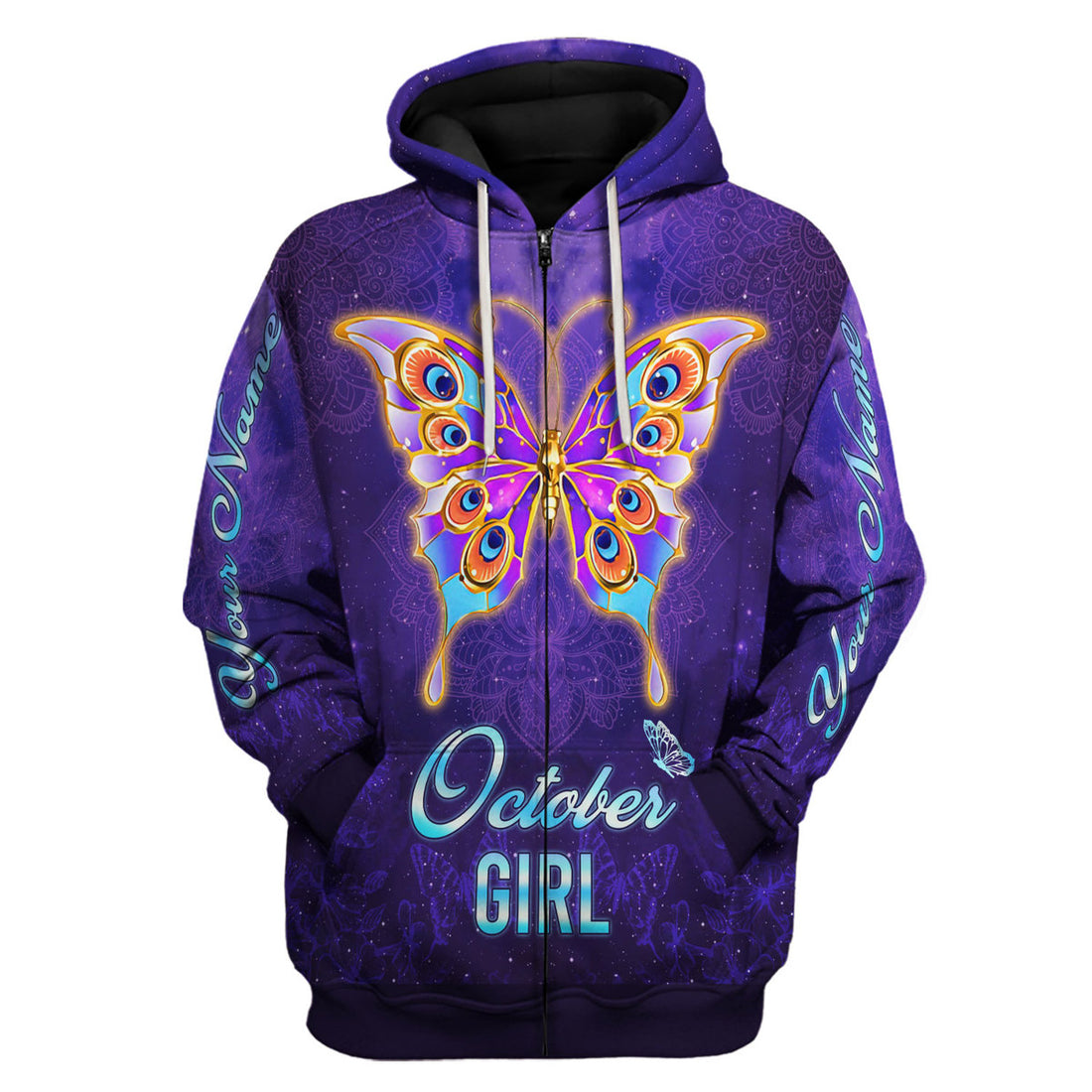 CustomsPig Personalized Zip Hoodie October Girl All Over Printed