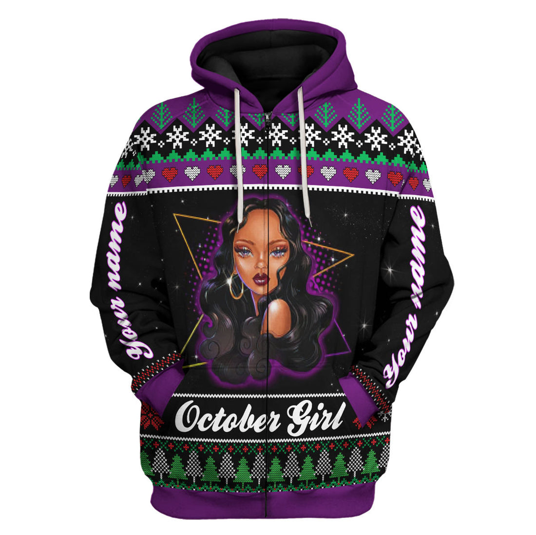 CustomsPig Personalized Zip Hoodie October Girl All Over Printed