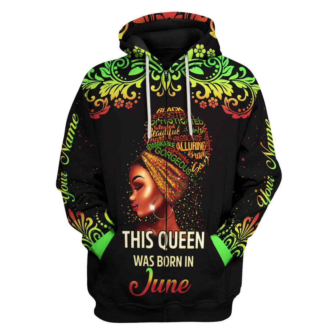 CustomsPig Personalized Zip Hoodie June Girl I Am 100% Me All Over Printed