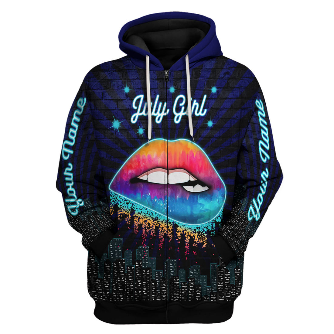 CustomsPig Personalized Zip Hoodie July Girl All Over Printed