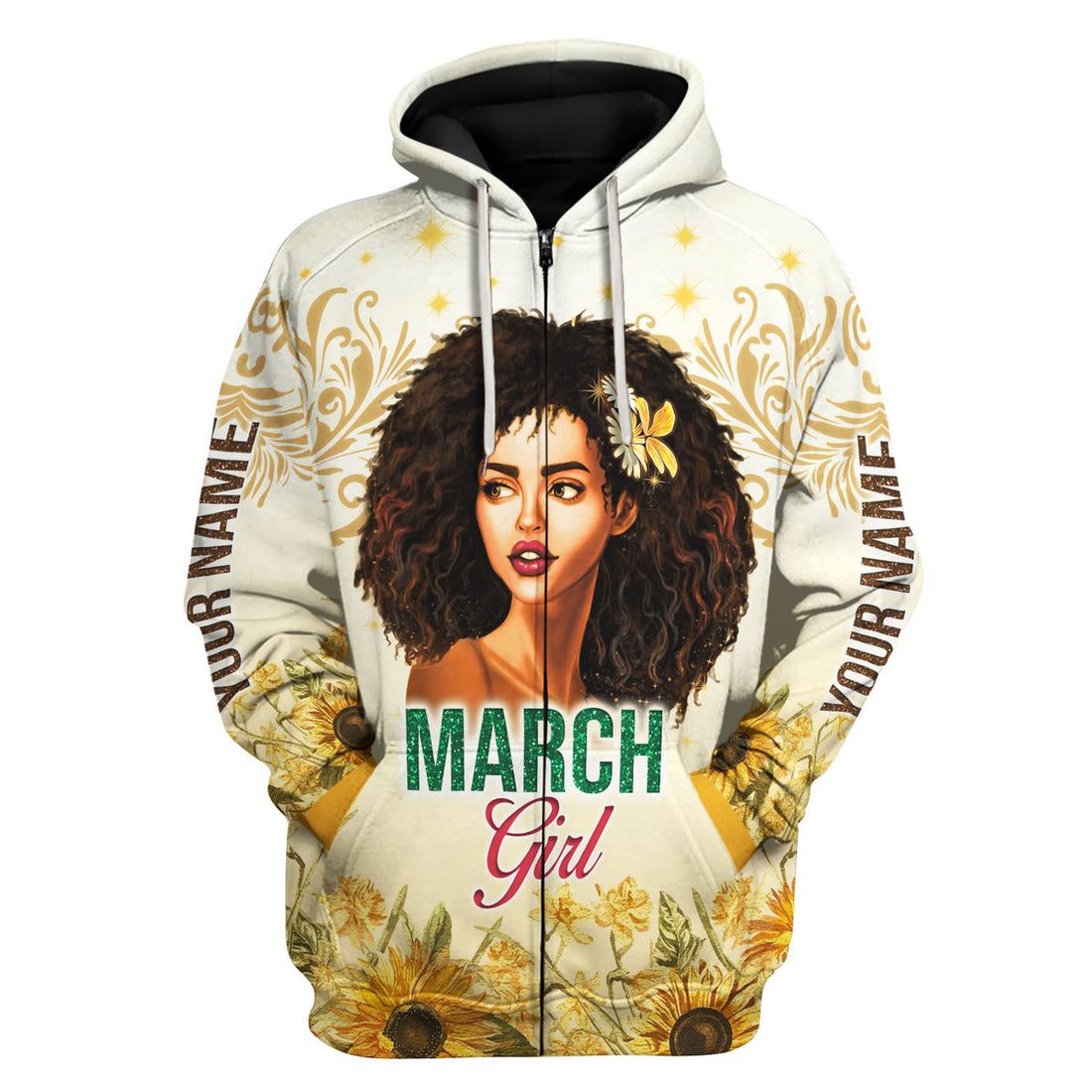 CustomsPig Personalized Zip Hoodie March Girl All Over Printed